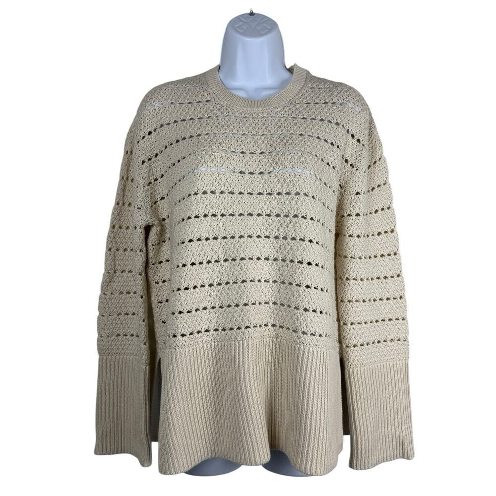 Gap Sweater Womens XXS Ivory Cream 24/7 Split Hem Sweater Fisherman Loose Knit - Picture 3 of 14